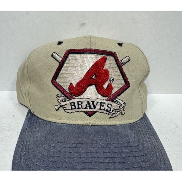 Vtg 1990s Starter MLB Atlanta Braves Paisley UnderBrim Letterman A Snapback Hat - Picture 2 of 7